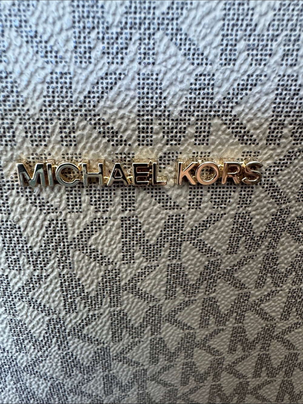 Michael Kors Two-Tone MK Logo Tote in Brown and Cream - Picture 2 of 13